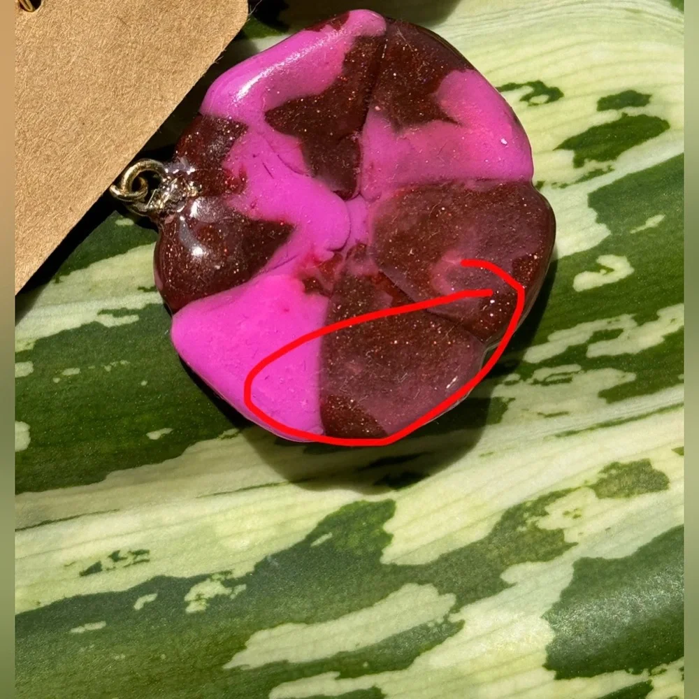 Polymer clay flower Pink and Brown Dangle Earrings - Picture 7 of 12